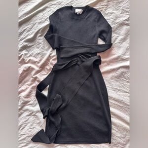 3.1 Phillip Lim Black Knit Wrap Tie Sweater Dress Long Sleeve Designer Size S